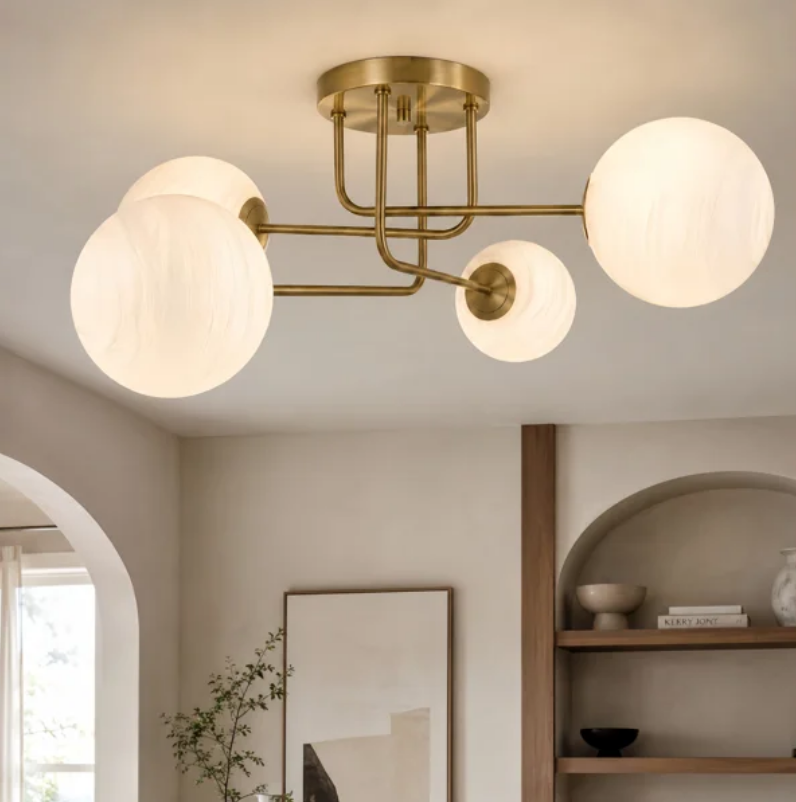 25.5''-4 Lights Linear / Sputnik Modern Matte Black Cloud Glass Semi Flush Mount Lighting for Living Room/Bedroom #29044
