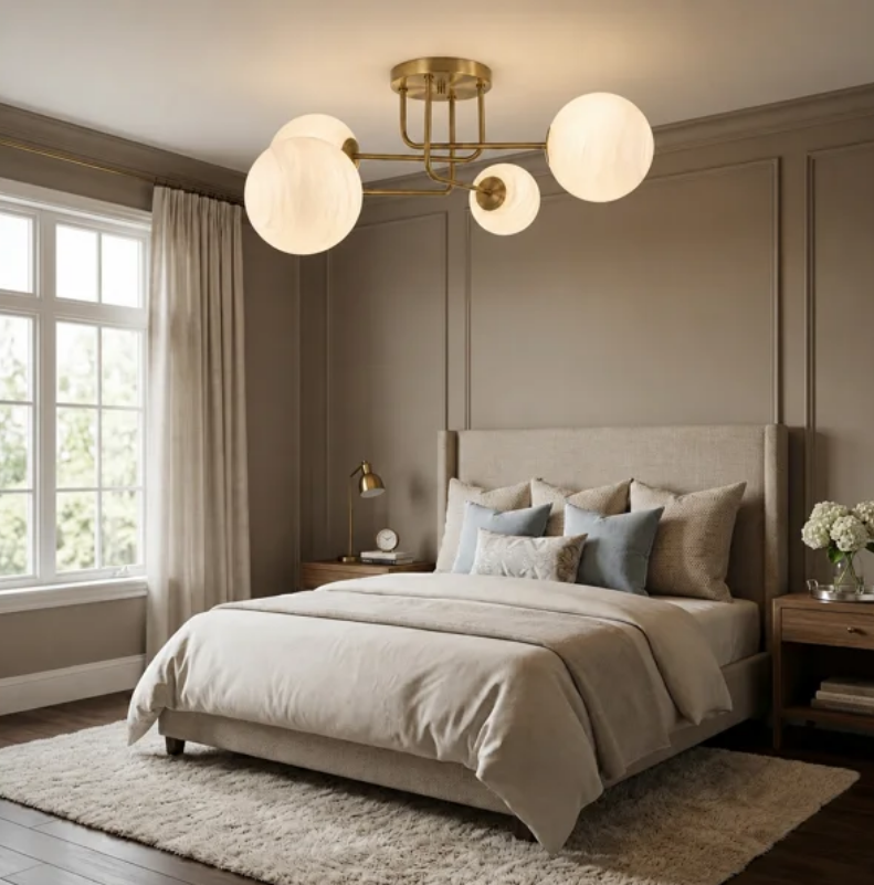 25.5''-4 Lights Linear / Sputnik Modern Matte Black Cloud Glass Semi Flush Mount Lighting for Living Room/Bedroom #29044