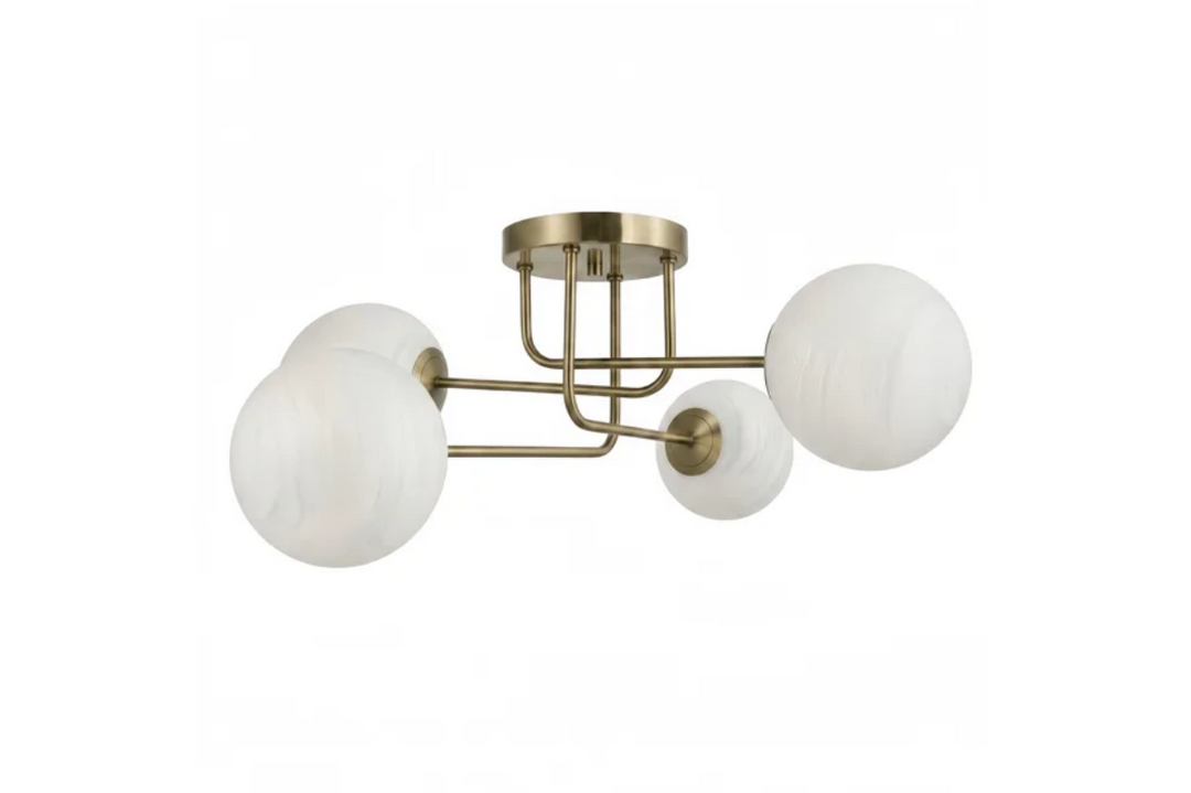 25.5''-4 Lights Linear / Sputnik Modern Matte Black Cloud Glass Semi Flush Mount Lighting for Living Room/Bedroom #29044