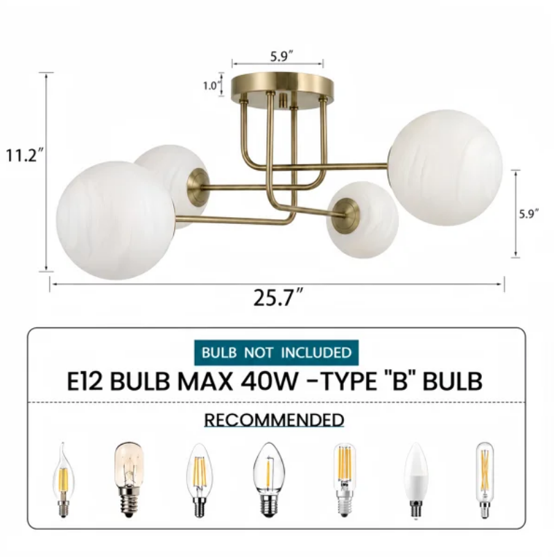 25.5''-4 Lights Linear / Sputnik Modern Matte Black Cloud Glass Semi Flush Mount Lighting for Living Room/Bedroom #29044