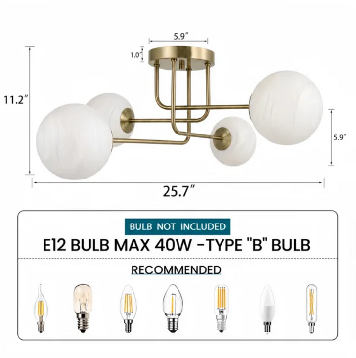 25.5''-4 Lights Linear / Sputnik Modern Matte Black Cloud Glass Semi Flush Mount Lighting for Living Room/Bedroom #29044