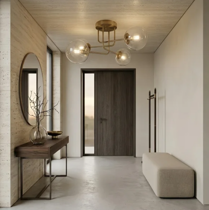 25.5''-4 Lights Linear / Sputnik Modern Matte Black Cloud Glass Semi Flush Mount Lighting for Living Room/Bedroom #29044