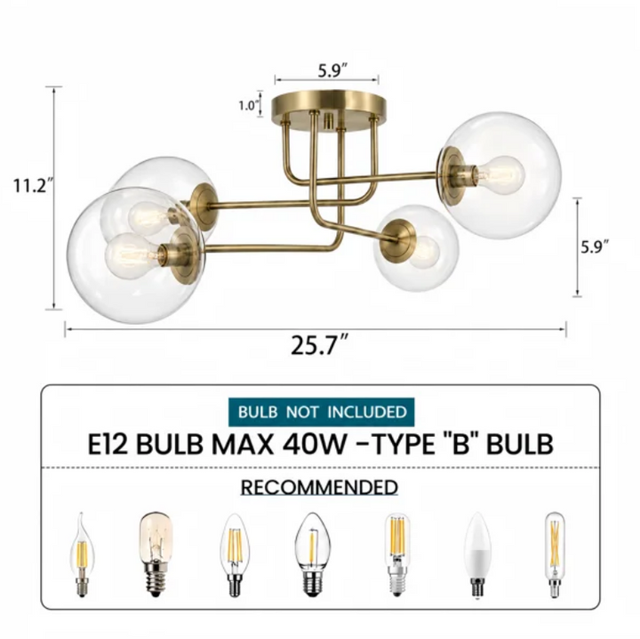 25.5''-4 Lights Linear / Sputnik Modern Matte Black Cloud Glass Semi Flush Mount Lighting for Living Room/Bedroom #29044