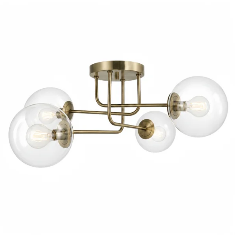 25.5''-4 Lights Linear / Sputnik Modern Matte Black Cloud Glass Semi Flush Mount Lighting for Living Room/Bedroom #29044