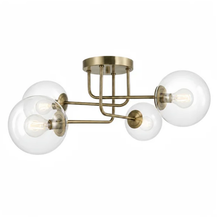 25.5''-4 Lights Linear / Sputnik Modern Matte Black Cloud Glass Semi Flush Mount Lighting for Living Room/Bedroom #29044
