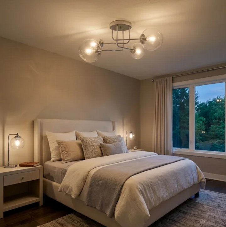 25.5''-4 Lights Linear / Sputnik Modern Matte Black Cloud Glass Semi Flush Mount Lighting for Living Room/Bedroom #29044