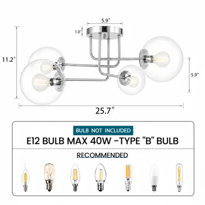 25.5''-4 Lights Linear / Sputnik Modern Matte Black Cloud Glass Semi Flush Mount Lighting for Living Room/Bedroom #29044