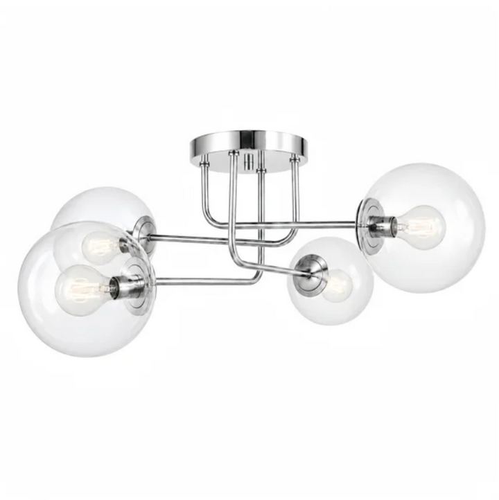 25.5''-4 Lights Linear / Sputnik Modern Matte Black Cloud Glass Semi Flush Mount Lighting for Living Room/Bedroom #29044