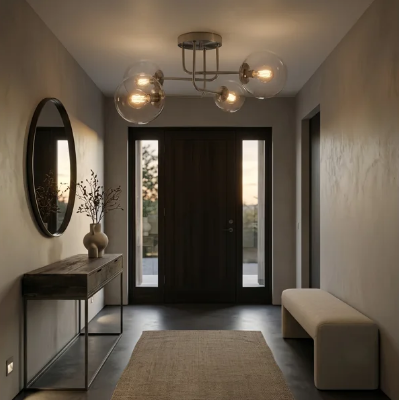 25.5''-4 Lights Linear / Sputnik Modern Matte Black Cloud Glass Semi Flush Mount Lighting for Living Room/Bedroom #29044