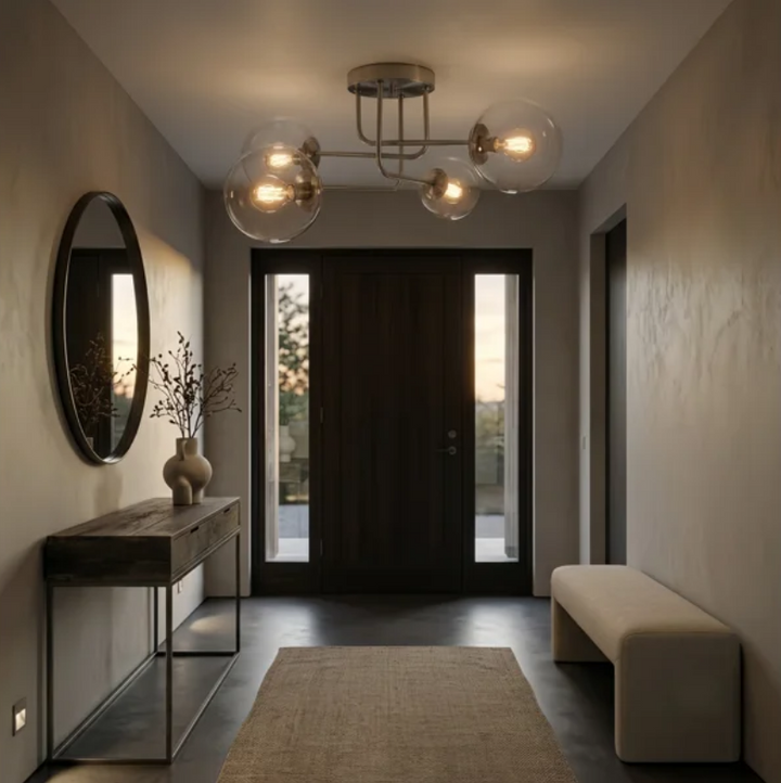 25.5''-4 Lights Linear / Sputnik Modern Matte Black Cloud Glass Semi Flush Mount Lighting for Living Room/Bedroom #29044
