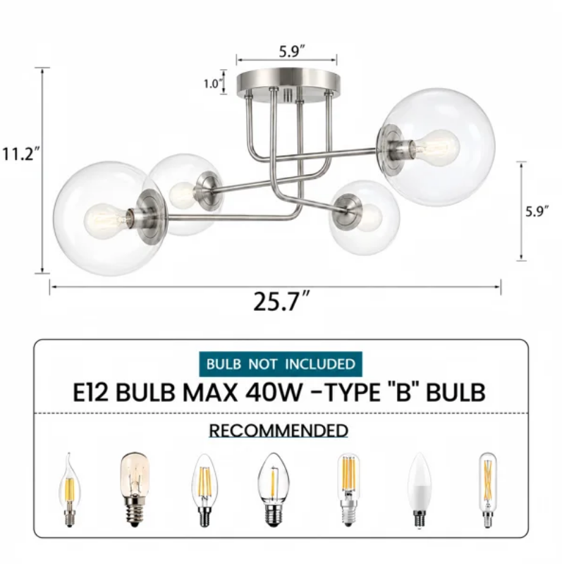 25.5''-4 Lights Linear / Sputnik Modern Matte Black Cloud Glass Semi Flush Mount Lighting for Living Room/Bedroom #29044