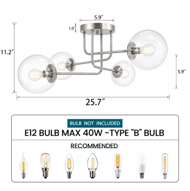 25.5''-4 Lights Linear / Sputnik Modern Matte Black Cloud Glass Semi Flush Mount Lighting for Living Room/Bedroom #29044