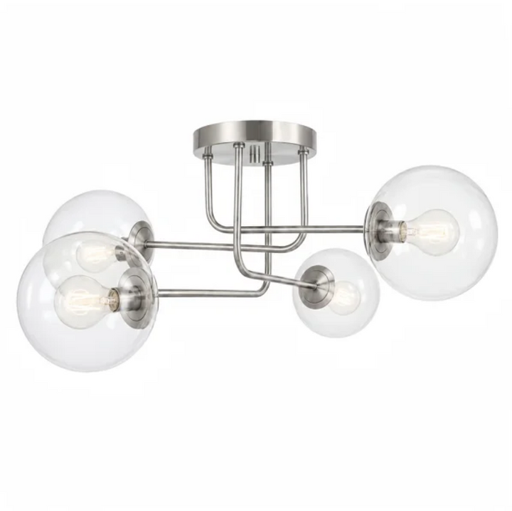 25.5''-4 Lights Linear / Sputnik Modern Matte Black Cloud Glass Semi Flush Mount Lighting for Living Room/Bedroom #29044