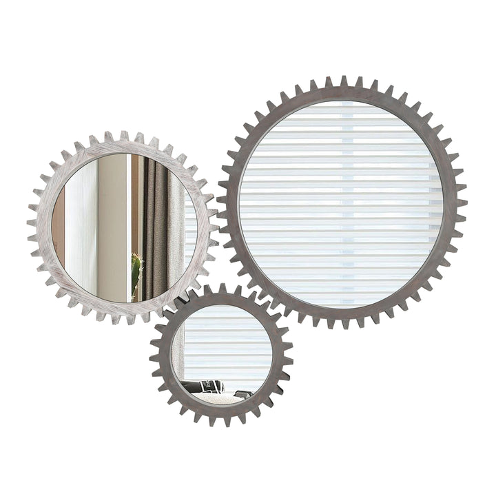 Clarity Wood Round Gear-Shaped Hanging Decorative Wall Mirror #WM-006