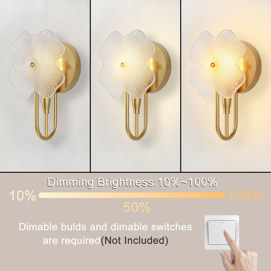 Lumin 1 - Light 5.7''W Dimmable Metal Gilded Silver Etl Wall Sconces With Petal-Shaped Glass #48002