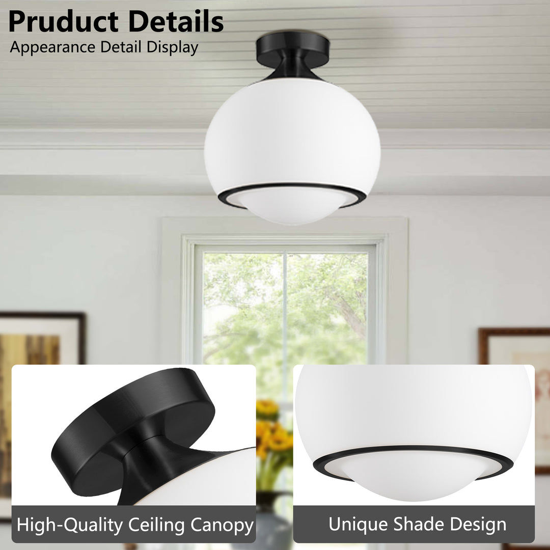 Pulsar 9.8 "1-Light Mid-Century Modern Dimmable 3Cct Led Brushed Brass Milk White Globe Flush Mount Ceiling Light For Corridor/Stairwell #21051