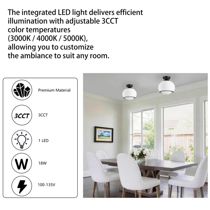 Pulsar 9.8 "1-Light Mid-Century Modern Dimmable 3Cct Led Brushed Brass Milk White Globe Flush Mount Ceiling Light For Corridor/Stairwell #21051