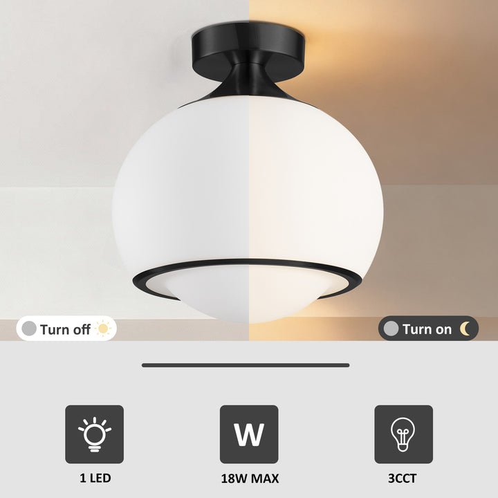 Pulsar 9.8 "1-Light Mid-Century Modern Dimmable 3Cct Led Brushed Brass Milk White Globe Flush Mount Ceiling Light For Corridor/Stairwell #21051