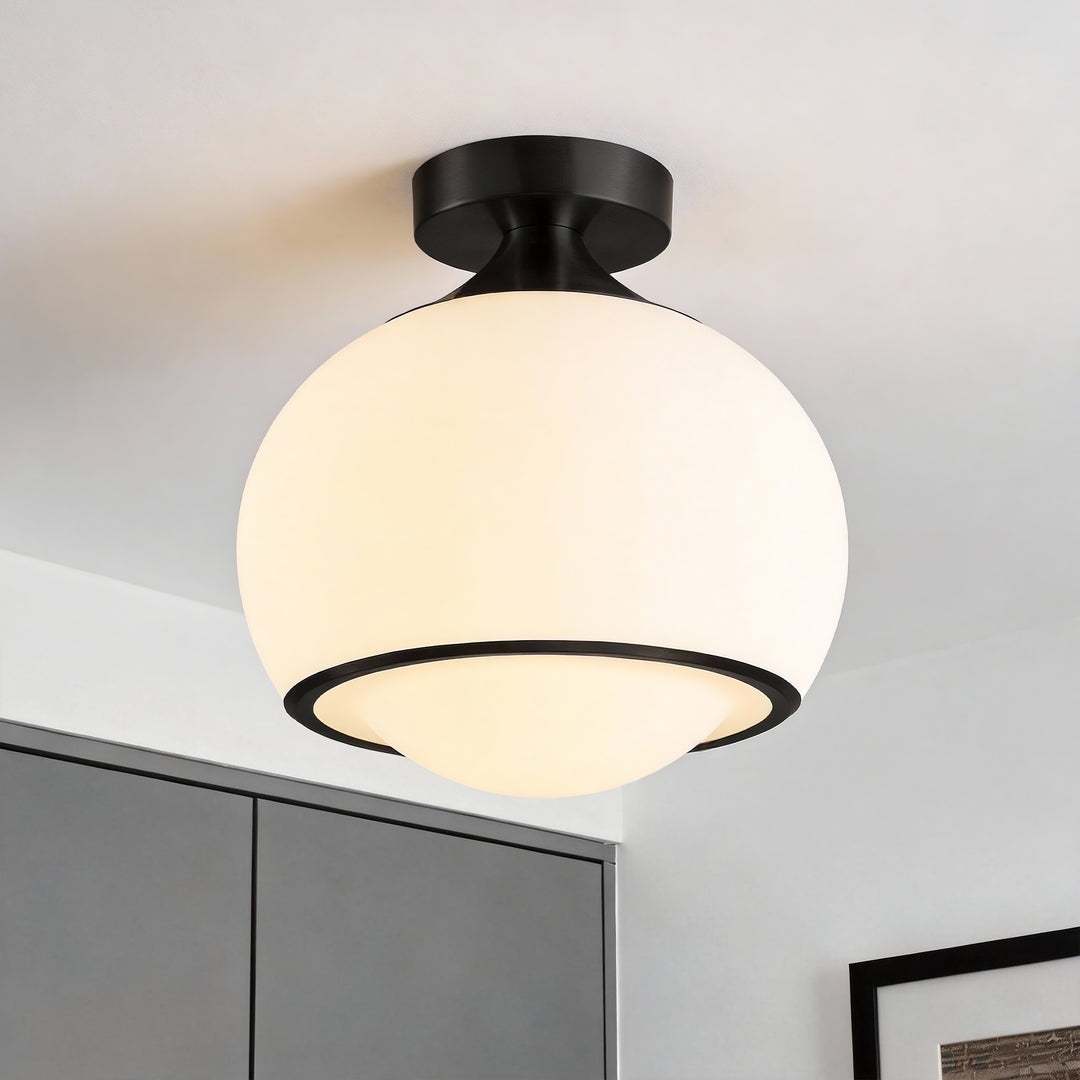 Pulsar 9.8 "1-Light Mid-Century Modern Dimmable 3Cct Led Brushed Brass Milk White Globe Flush Mount Ceiling Light For Corridor/Stairwell #21051