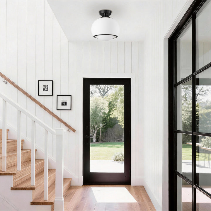 Pulsar 9.8 "1-Light Mid-Century Modern Dimmable 3Cct Led Brushed Brass Milk White Globe Flush Mount Ceiling Light For Corridor/Stairwell #21051