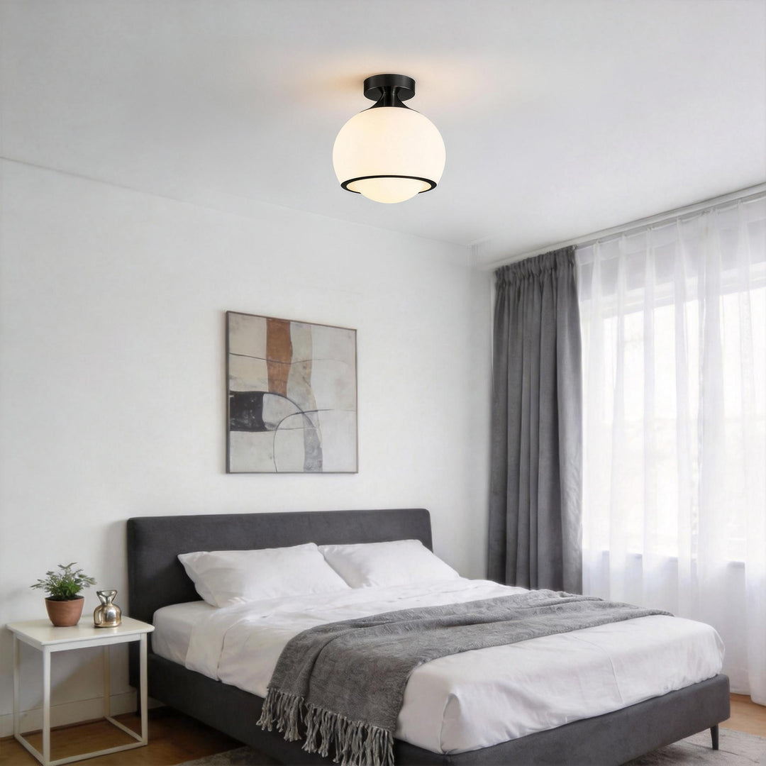 Pulsar 9.8 "1-Light Mid-Century Modern Dimmable 3Cct Led Brushed Brass Milk White Globe Flush Mount Ceiling Light For Corridor/Stairwell #21051