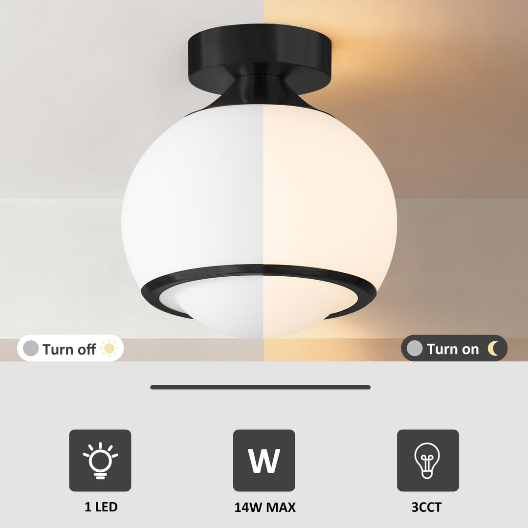 Pulsar 9.8 "1-Light Mid-Century Modern Dimmable 3Cct Led Brushed Brass Milk White Globe Flush Mount Ceiling Light For Corridor/Stairwell #21051