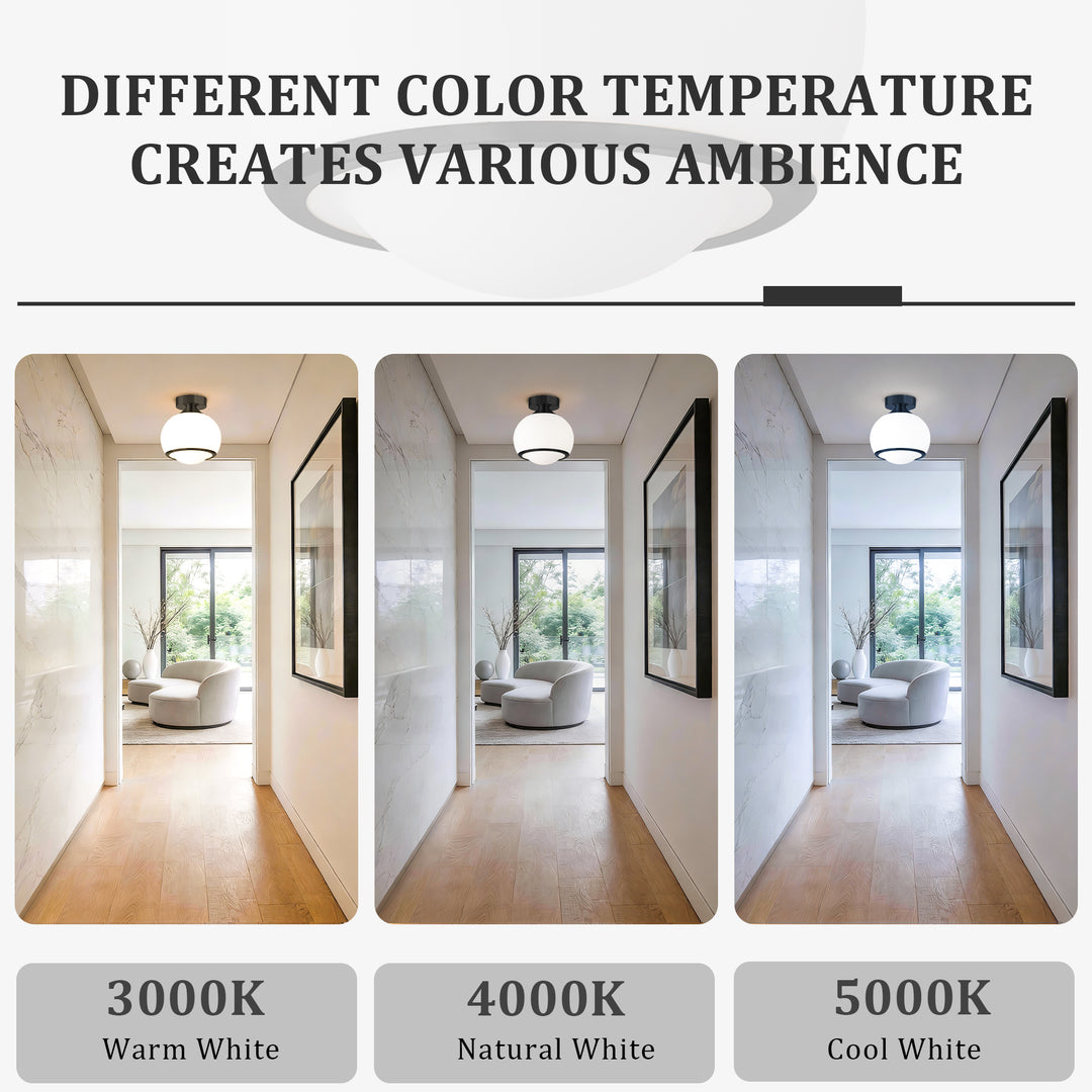 Pulsar 9.8 "1-Light Mid-Century Modern Dimmable 3Cct Led Brushed Brass Milk White Globe Flush Mount Ceiling Light For Corridor/Stairwell #21051