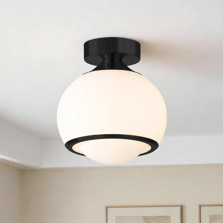 Pulsar 9.8 "1-Light Mid-Century Modern Dimmable 3Cct Led Brushed Brass Milk White Globe Flush Mount Ceiling Light For Corridor/Stairwell #21051