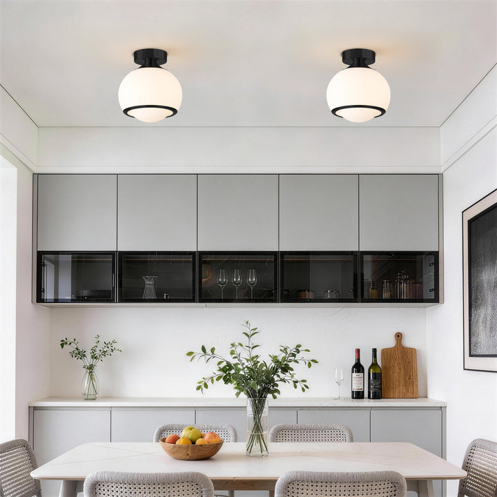 Pulsar 9.8 "1-Light Mid-Century Modern Dimmable 3Cct Led Brushed Brass Milk White Globe Flush Mount Ceiling Light For Corridor/Stairwell #21051