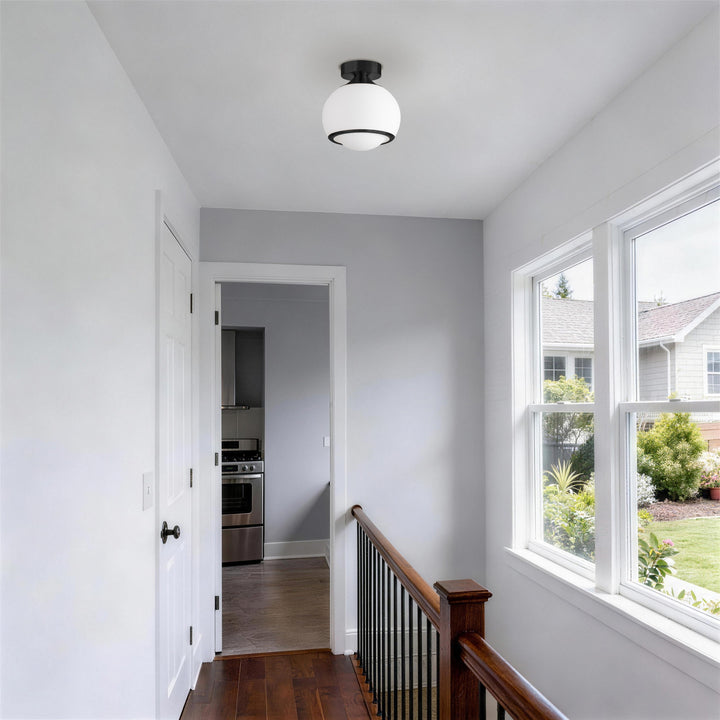 Pulsar 9.8 "1-Light Mid-Century Modern Dimmable 3Cct Led Brushed Brass Milk White Globe Flush Mount Ceiling Light For Corridor/Stairwell #21051