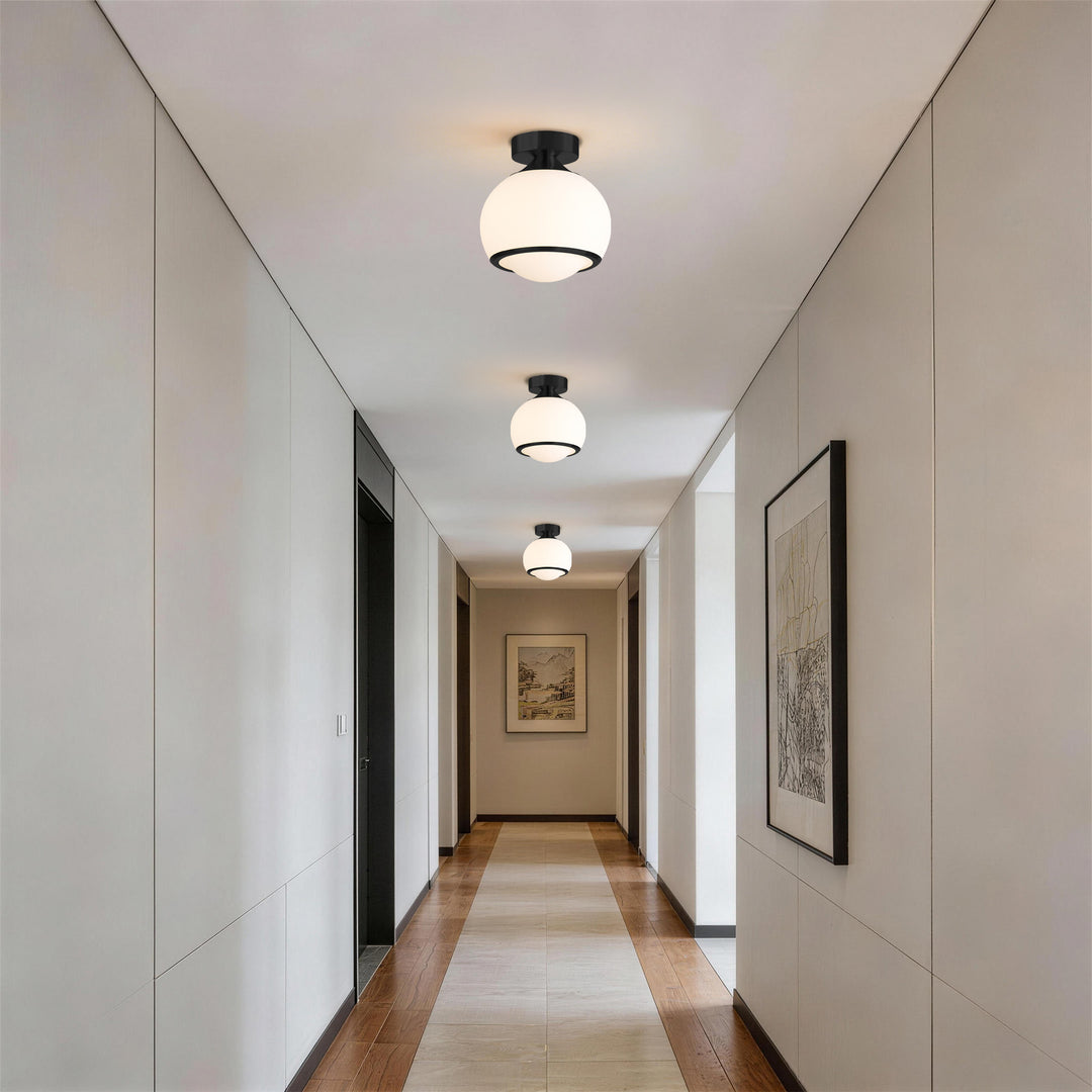 Pulsar 9.8 "1-Light Mid-Century Modern Dimmable 3Cct Led Brushed Brass Milk White Globe Flush Mount Ceiling Light For Corridor/Stairwell #21051