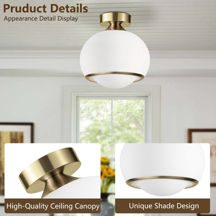 Pulsar 9.8 "1-Light Mid-Century Modern Dimmable 3Cct Led Brushed Brass Milk White Globe Flush Mount Ceiling Light For Corridor/Stairwell #21051