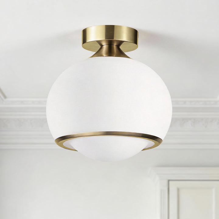 Pulsar 9.8 "1-Light Mid-Century Modern Dimmable 3Cct Led Brushed Brass Milk White Globe Flush Mount Ceiling Light For Corridor/Stairwell #21051