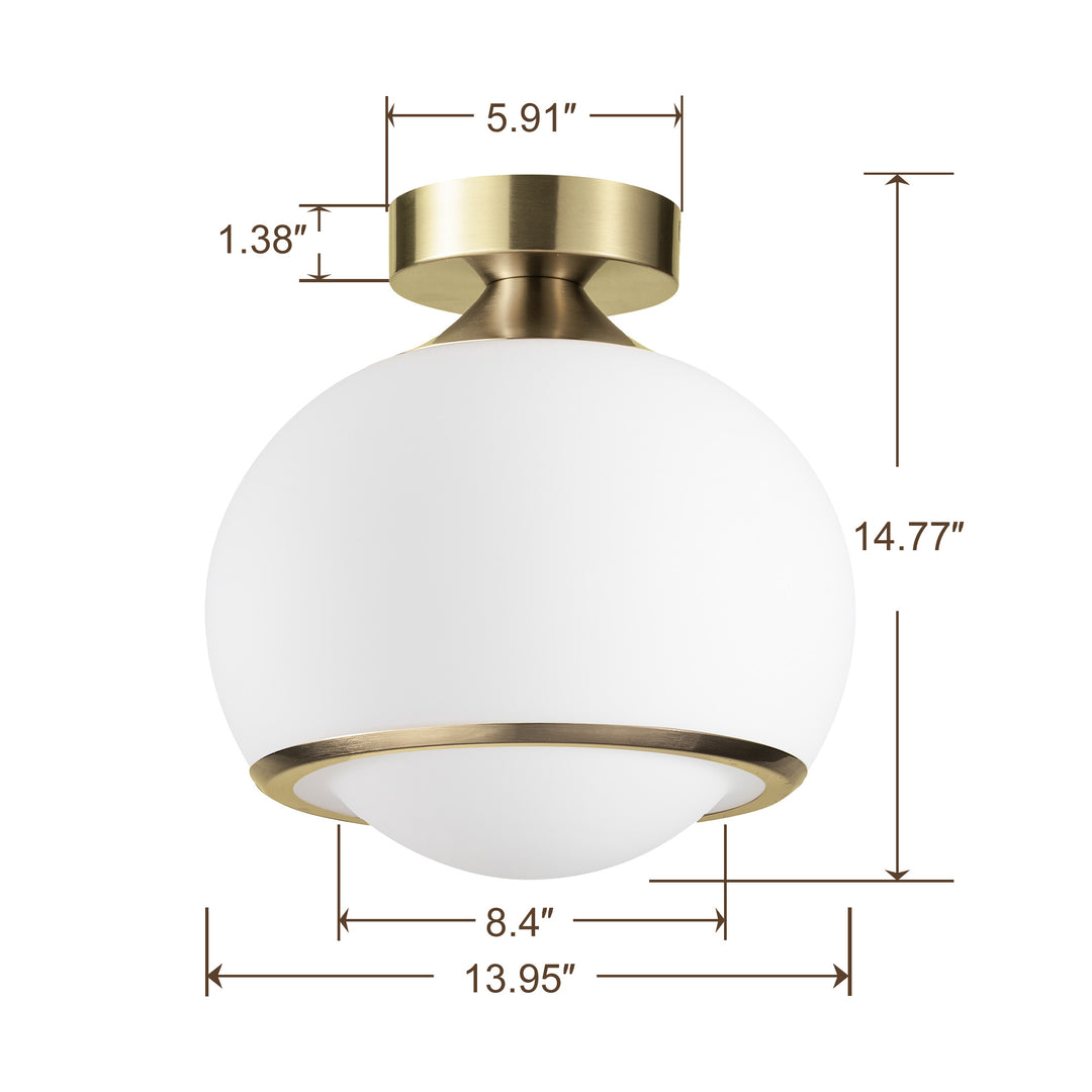 Pulsar 9.8 "1-Light Mid-Century Modern Dimmable 3Cct Led Brushed Brass Milk White Globe Flush Mount Ceiling Light For Corridor/Stairwell #21051