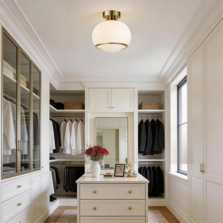 Pulsar 9.8 "1-Light Mid-Century Modern Dimmable 3Cct Led Brushed Brass Milk White Globe Flush Mount Ceiling Light For Corridor/Stairwell #21051