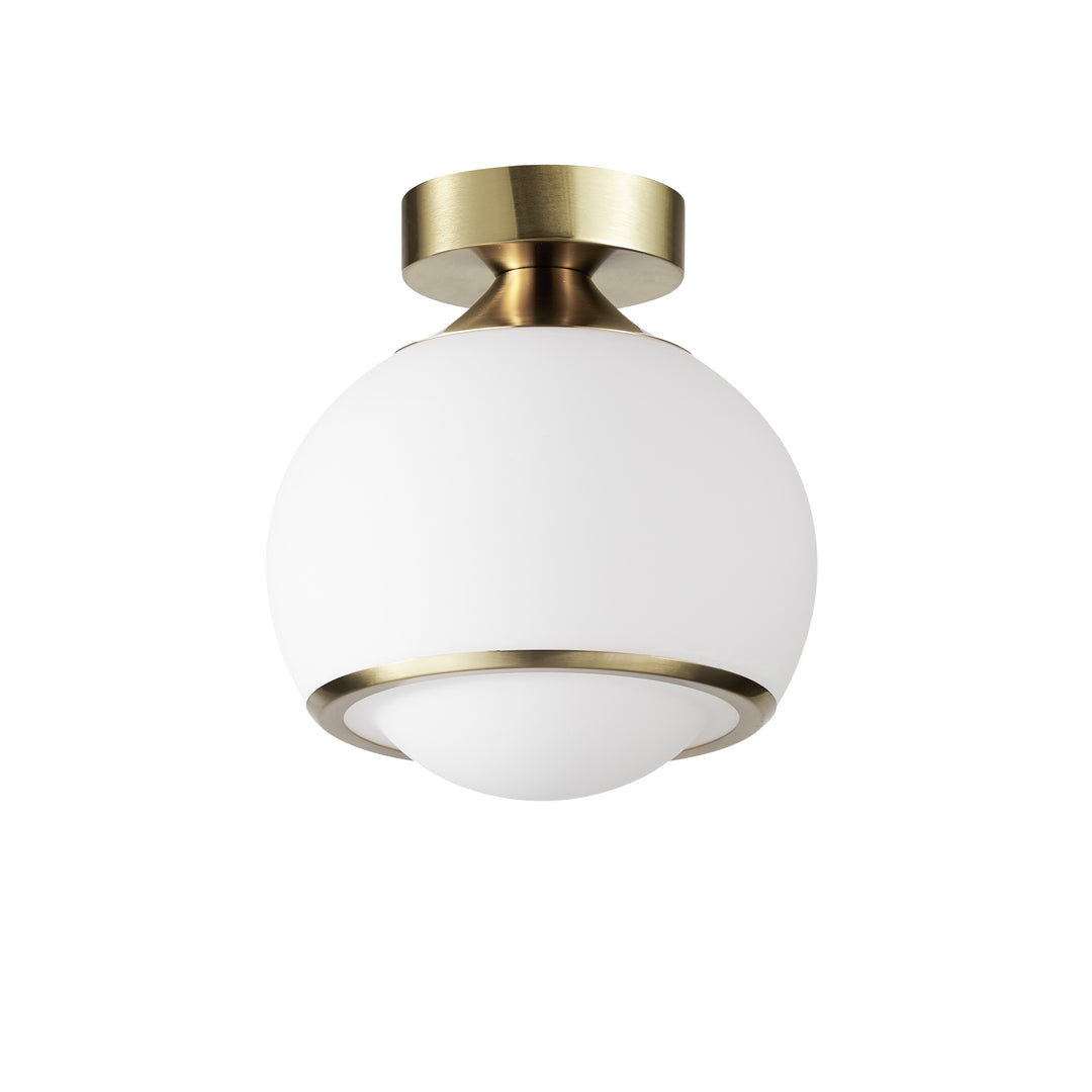 Pulsar 9.8 "1-Light Mid-Century Modern Dimmable 3Cct Led Brushed Brass Milk White Globe Flush Mount Ceiling Light For Corridor/Stairwell #21051