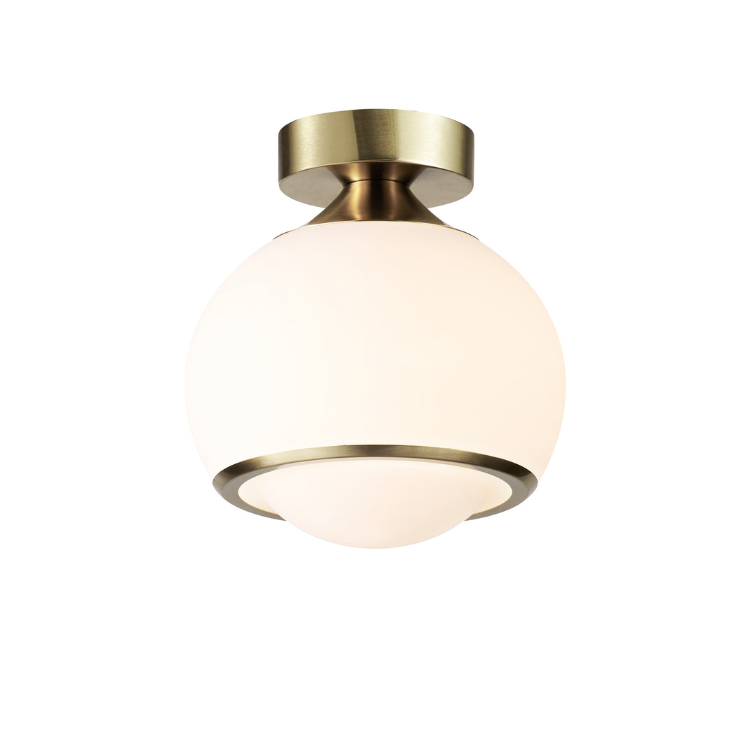 Pulsar 9.8 "1-Light Mid-Century Modern Dimmable 3Cct Led Brushed Brass Milk White Globe Flush Mount Ceiling Light For Corridor/Stairwell #21051