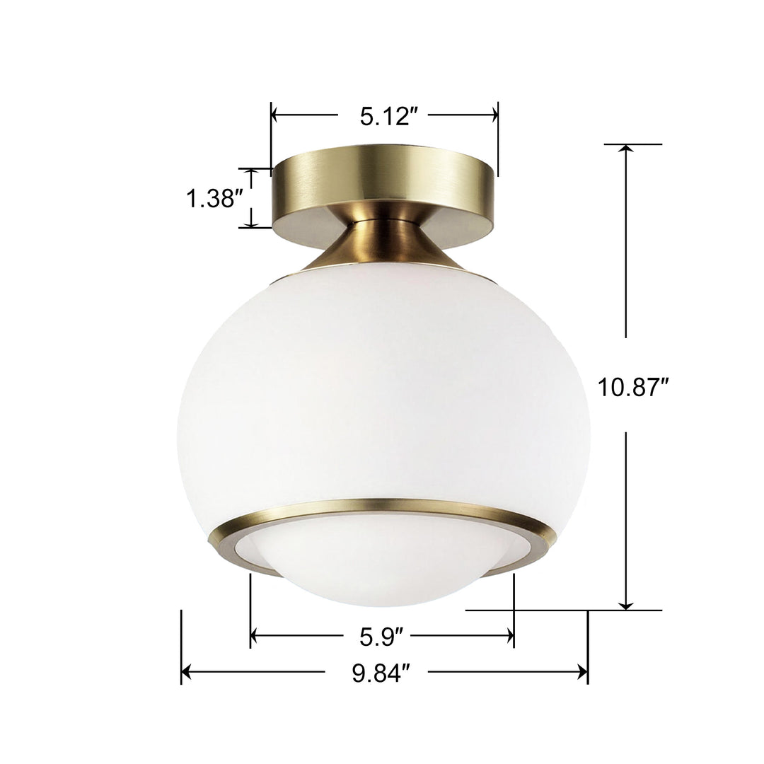 Pulsar 9.8 "1-Light Mid-Century Modern Dimmable 3Cct Led Brushed Brass Milk White Globe Flush Mount Ceiling Light For Corridor/Stairwell #21051