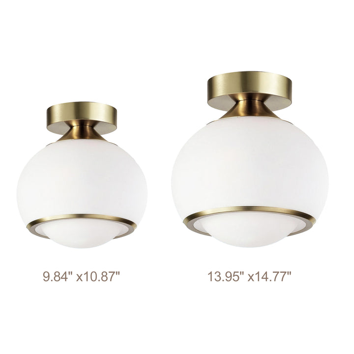 Pulsar 9.8 "1-Light Mid-Century Modern Dimmable 3Cct Led Brushed Brass Milk White Globe Flush Mount Ceiling Light For Corridor/Stairwell #21051