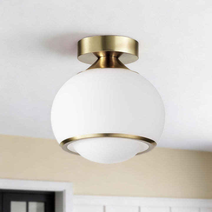 Pulsar 9.8 "1-Light Mid-Century Modern Dimmable 3Cct Led Brushed Brass Milk White Globe Flush Mount Ceiling Light For Corridor/Stairwell #21051