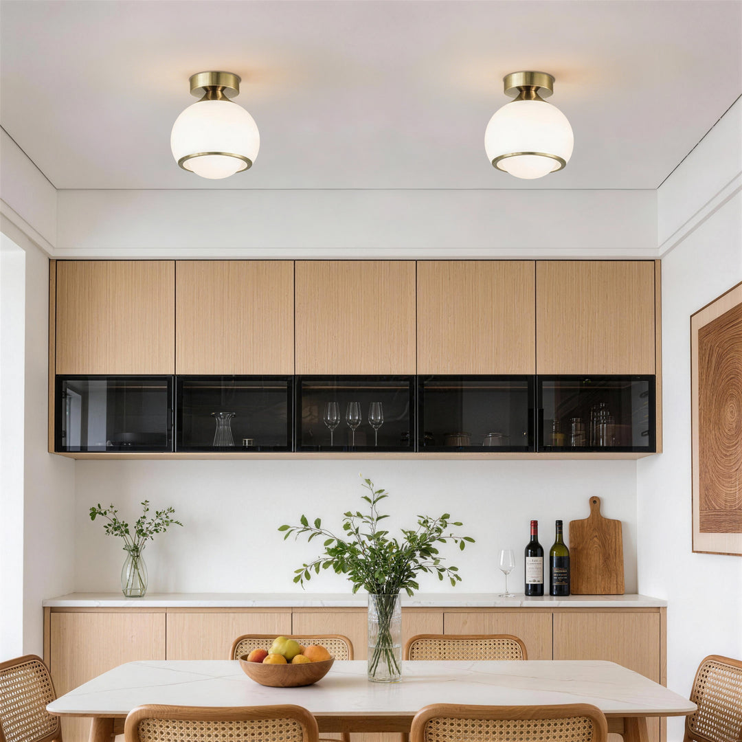 Pulsar 9.8 "1-Light Mid-Century Modern Dimmable 3Cct Led Brushed Brass Milk White Globe Flush Mount Ceiling Light For Corridor/Stairwell #21051