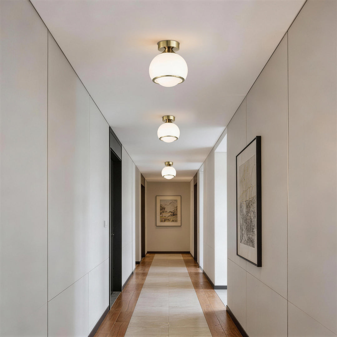 Pulsar 9.8 "1-Light Mid-Century Modern Dimmable 3Cct Led Brushed Brass Milk White Globe Flush Mount Ceiling Light For Corridor/Stairwell #21051