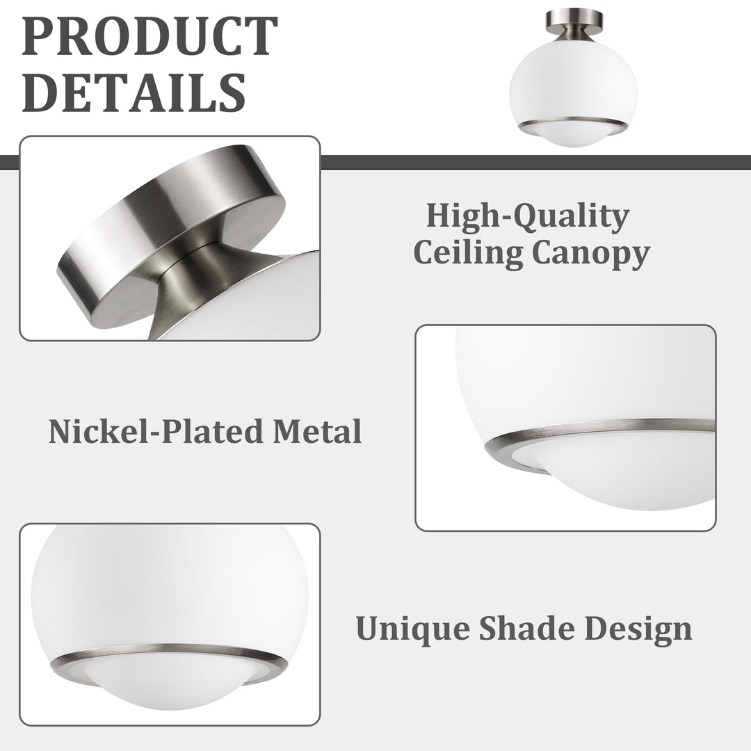 Pulsar 9.8 "1-Light Mid-Century Modern Dimmable 3Cct Led Brushed Brass Milk White Globe Flush Mount Ceiling Light For Corridor/Stairwell #21051