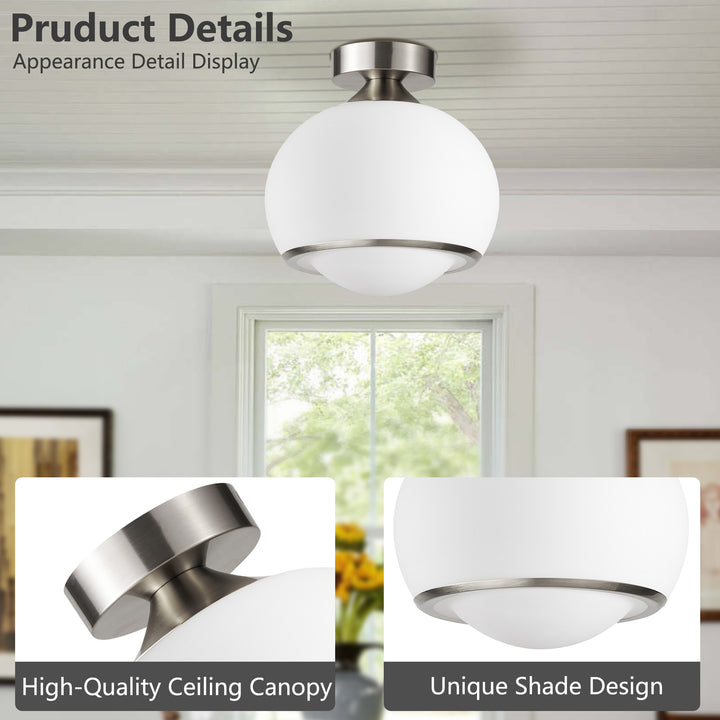 Pulsar 9.8 "1-Light Mid-Century Modern Dimmable 3Cct Led Brushed Brass Milk White Globe Flush Mount Ceiling Light For Corridor/Stairwell #21051