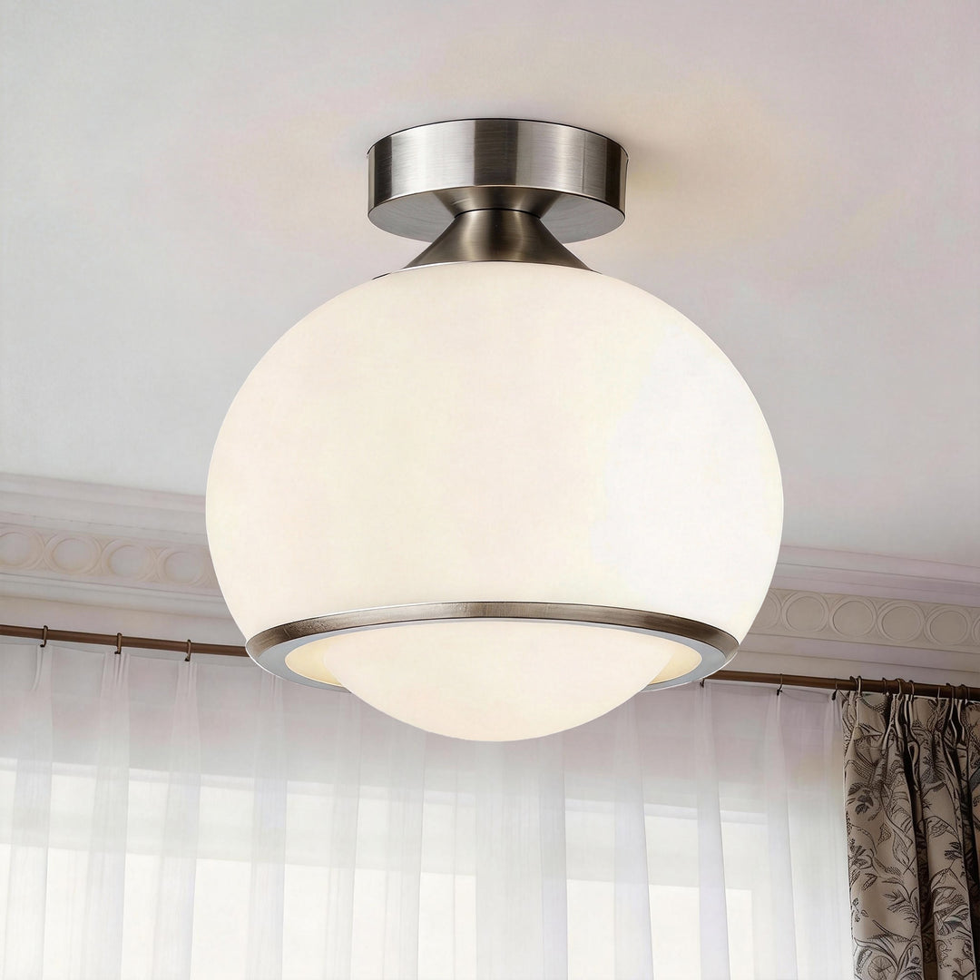 Pulsar 9.8 "1-Light Mid-Century Modern Dimmable 3Cct Led Brushed Brass Milk White Globe Flush Mount Ceiling Light For Corridor/Stairwell #21051