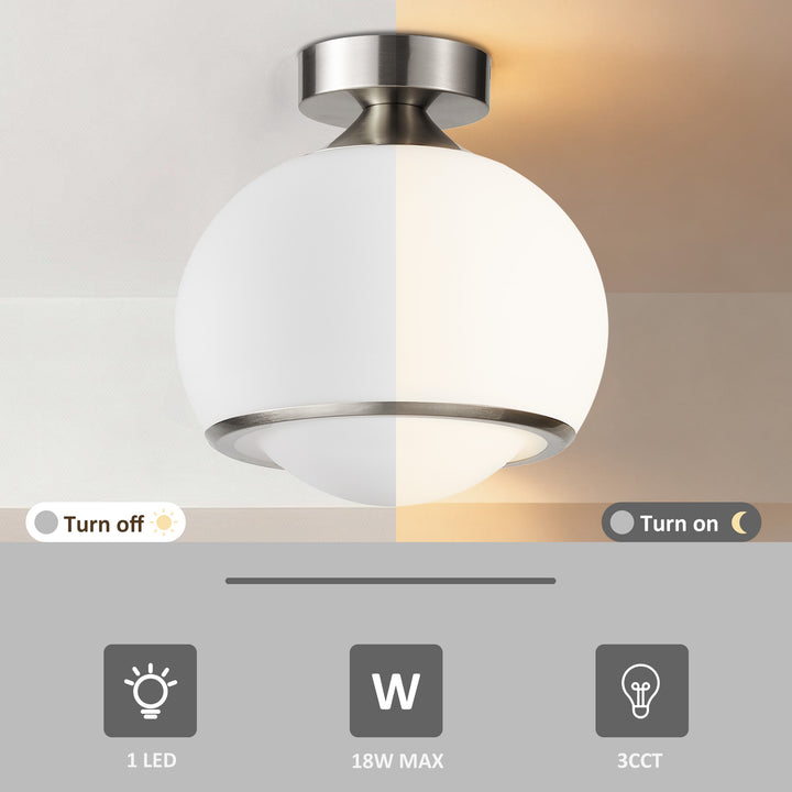 Pulsar 9.8 "1-Light Mid-Century Modern Dimmable 3Cct Led Brushed Brass Milk White Globe Flush Mount Ceiling Light For Corridor/Stairwell #21051