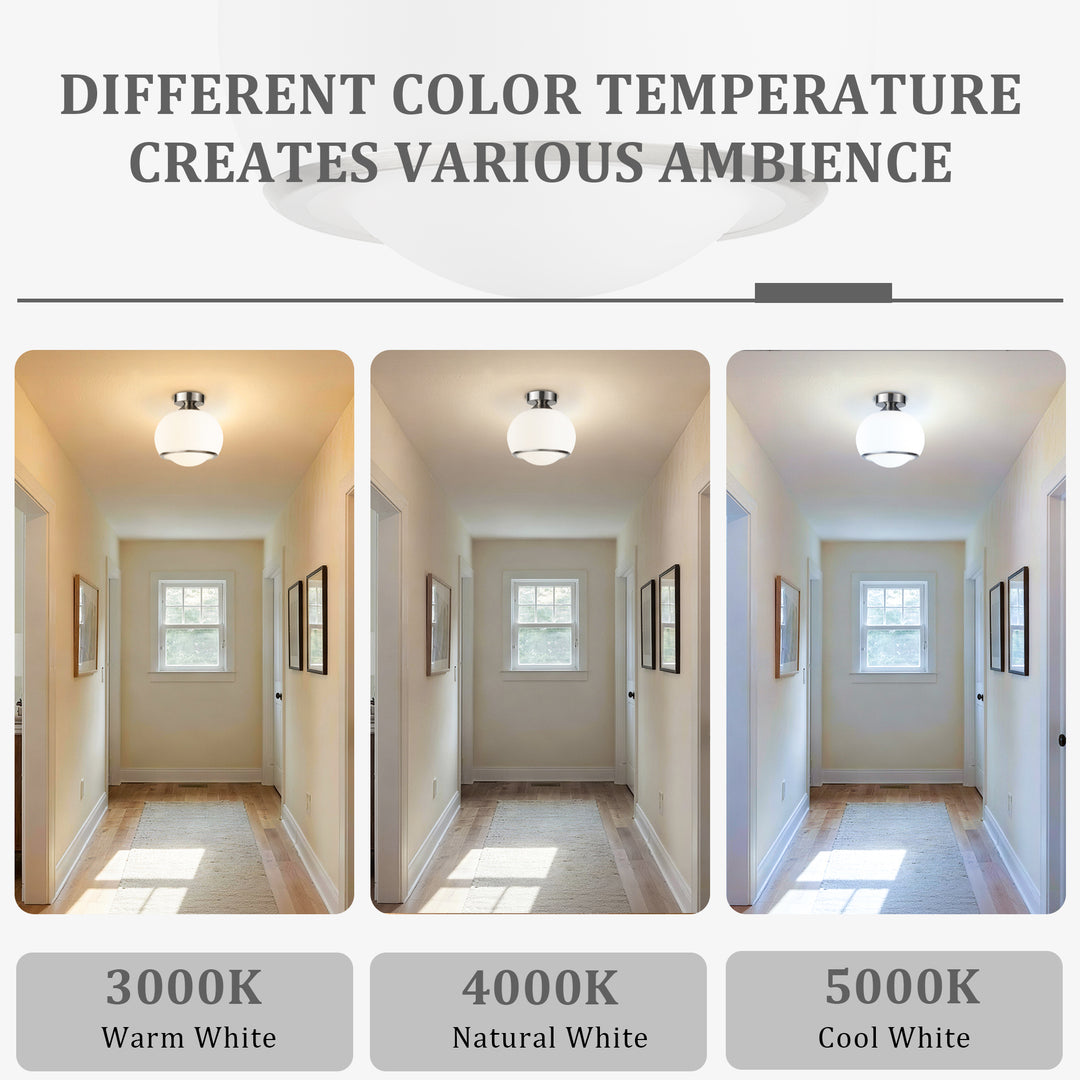 Pulsar 9.8 "1-Light Mid-Century Modern Dimmable 3Cct Led Brushed Brass Milk White Globe Flush Mount Ceiling Light For Corridor/Stairwell #21051