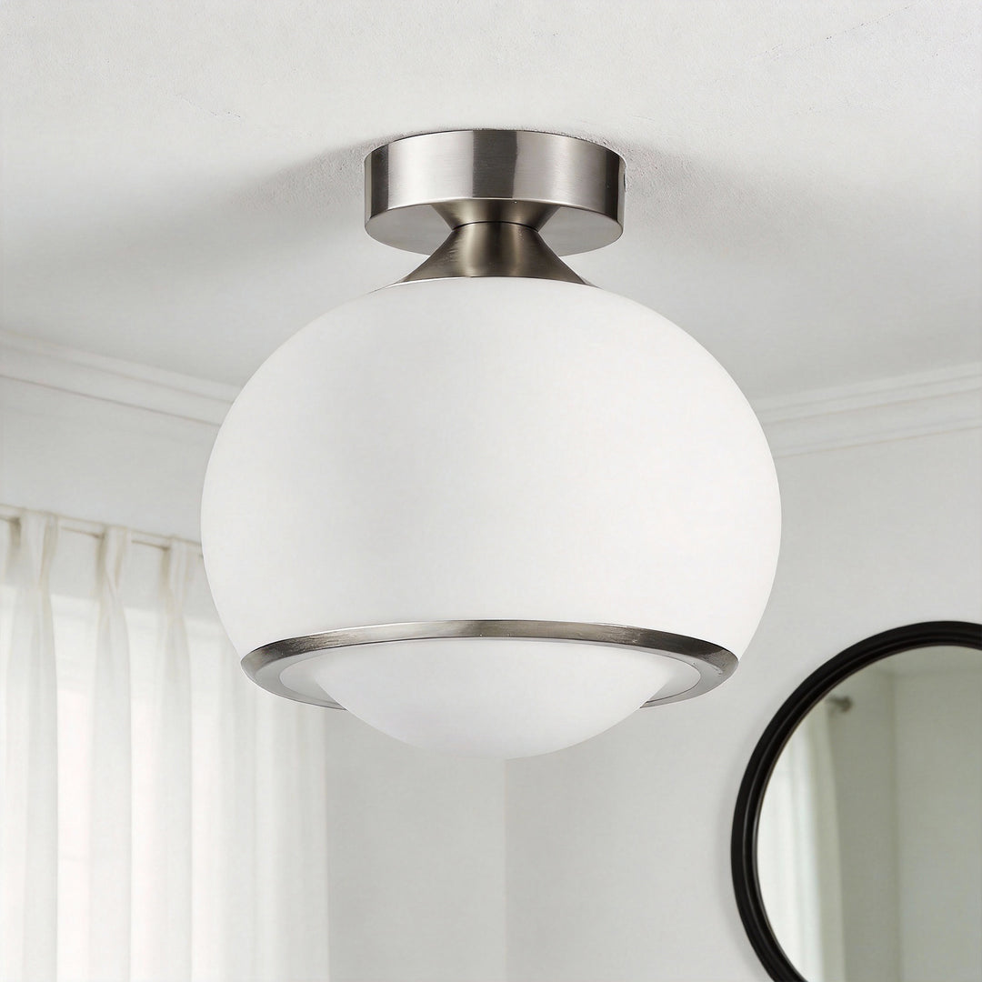 Pulsar 9.8 "1-Light Mid-Century Modern Dimmable 3Cct Led Brushed Brass Milk White Globe Flush Mount Ceiling Light For Corridor/Stairwell #21051