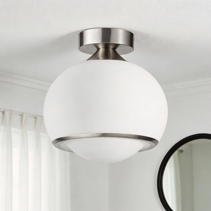 Pulsar 9.8 "1-Light Mid-Century Modern Dimmable 3Cct Led Brushed Brass Milk White Globe Flush Mount Ceiling Light For Corridor/Stairwell #21051