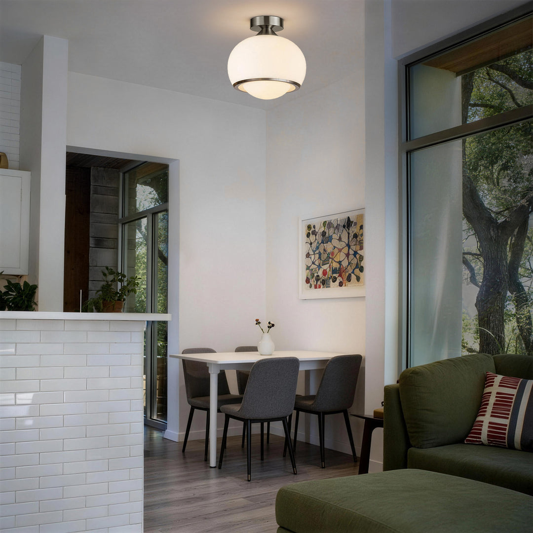 Pulsar 9.8 "1-Light Mid-Century Modern Dimmable 3Cct Led Brushed Brass Milk White Globe Flush Mount Ceiling Light For Corridor/Stairwell #21051